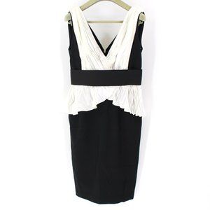 Marchesa Notte White Silk Crepe Pleated Peplum Trim Black Dress 4 Small NEW